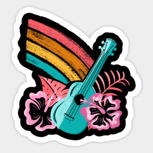 Tropical Ukulele Rainbow Hibiscus Flowers Hawaiian Island Paradise Sticker